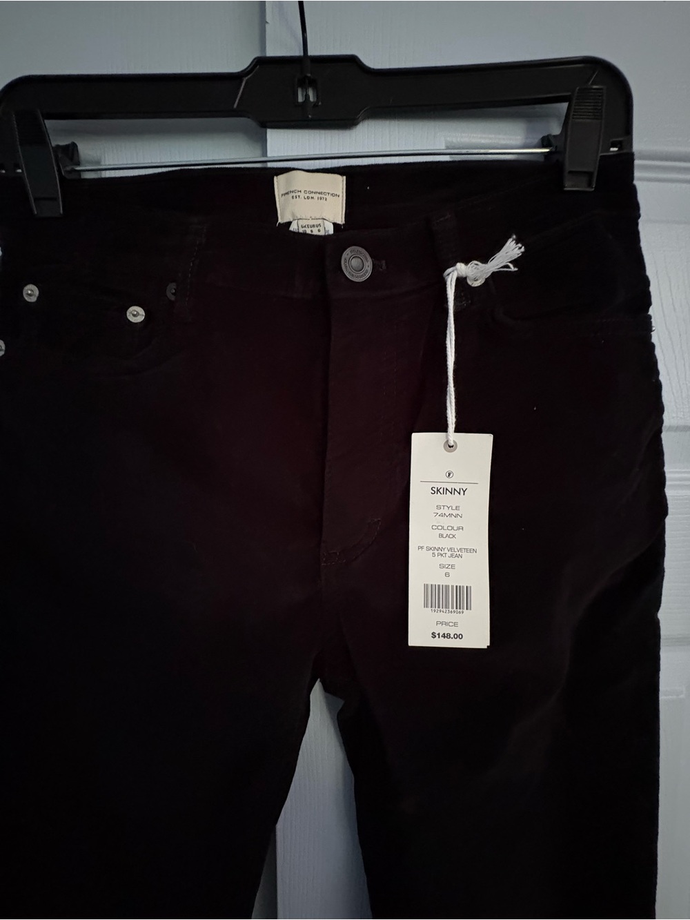 French Connection Velvet Slim high-waisted Skinny Pants in Black sz 6